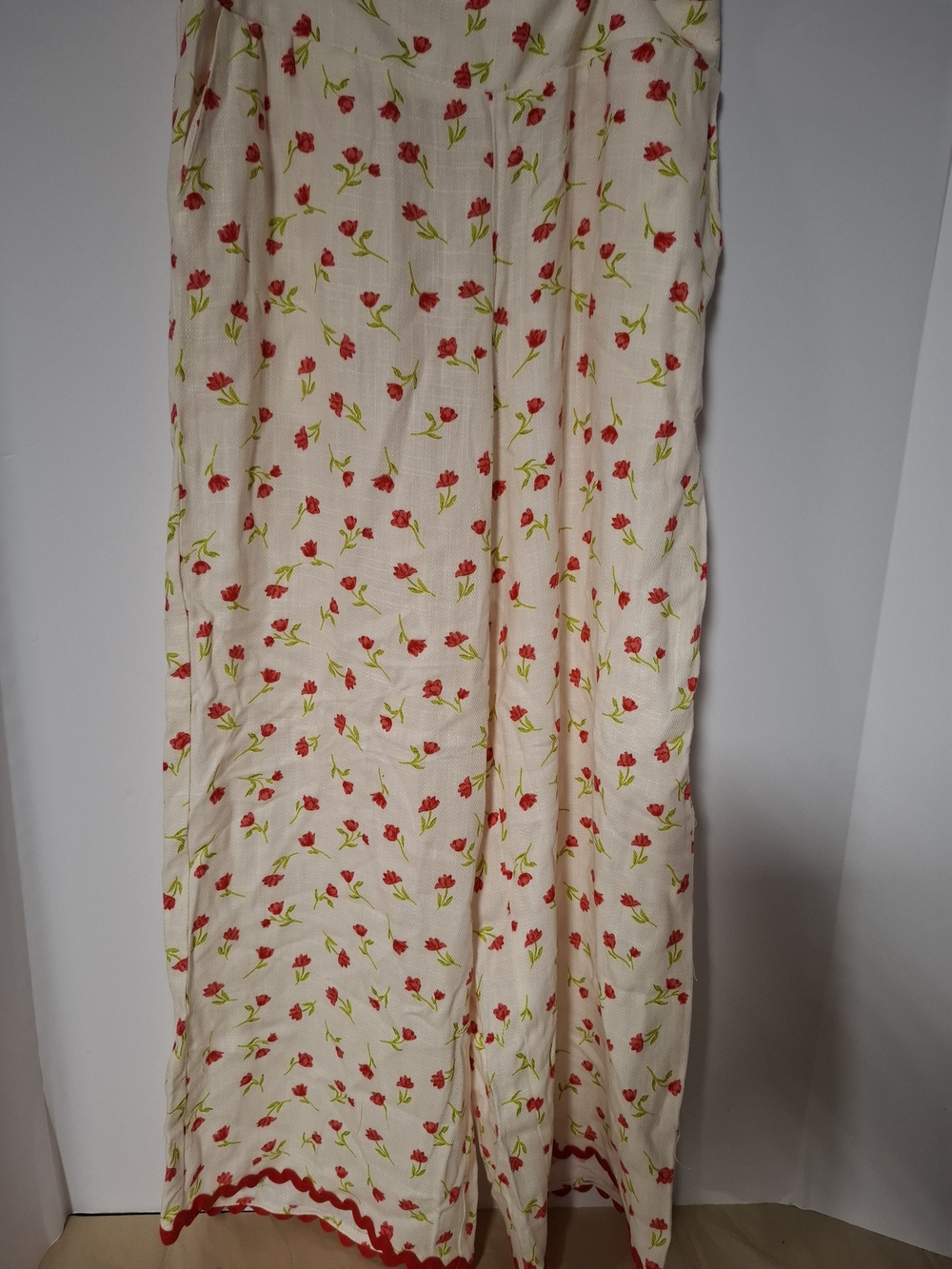 Sienna Sky Cream Pajama Skirt with Red Floral Print